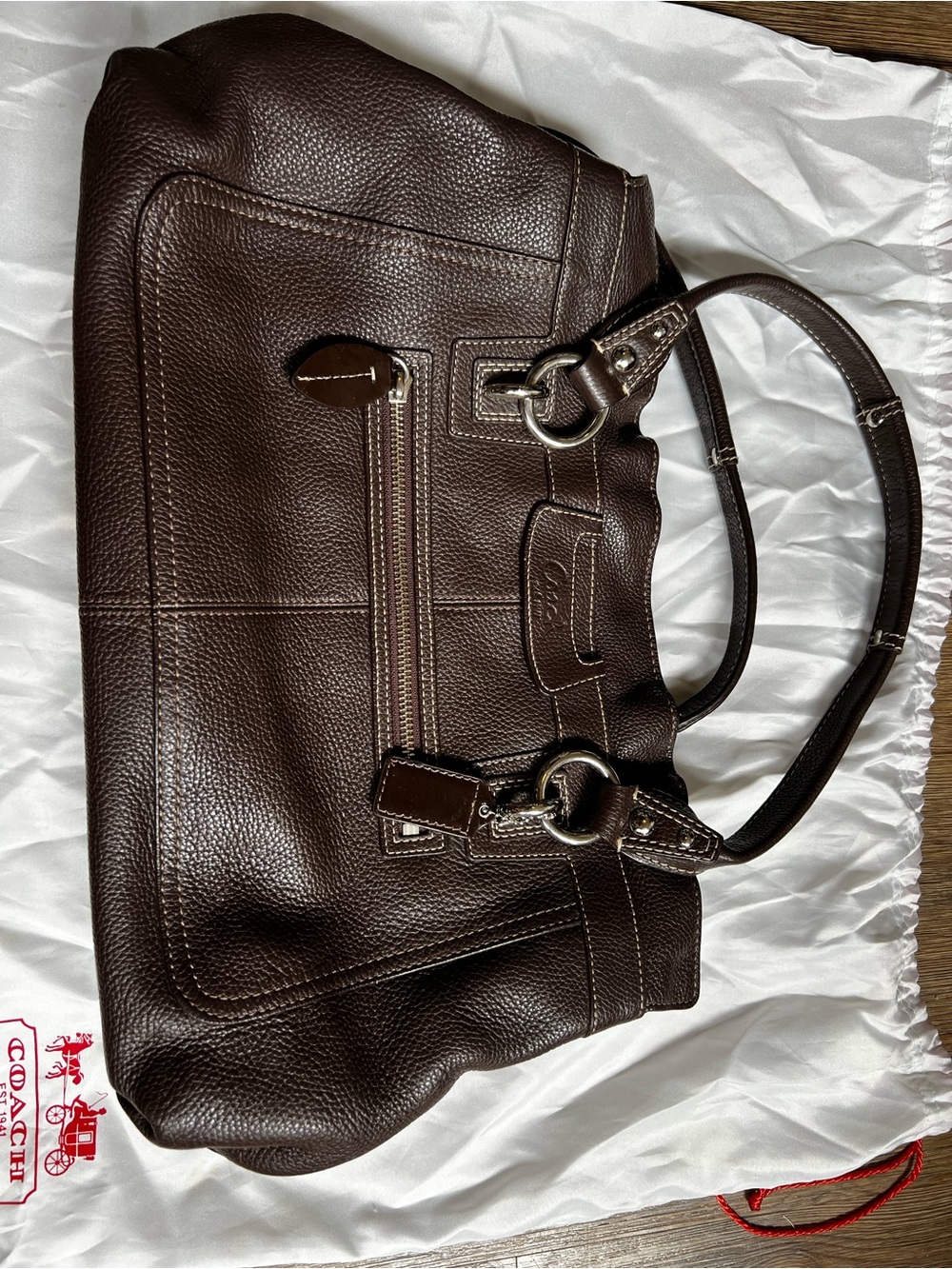 Brown pebbled leather handbag - Coach Penelope collection
